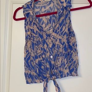 lush patterned front tie button down sleeveless